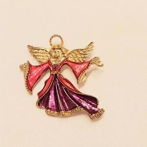 Vintage Christopher Radko Gold and Pink Angel Pendant